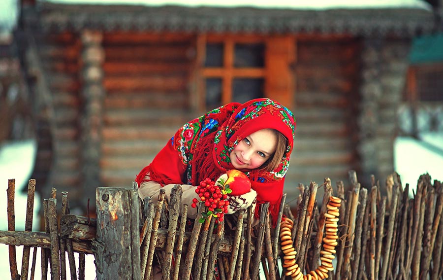 Sexy girl Women in Slavic costumes in Quebec