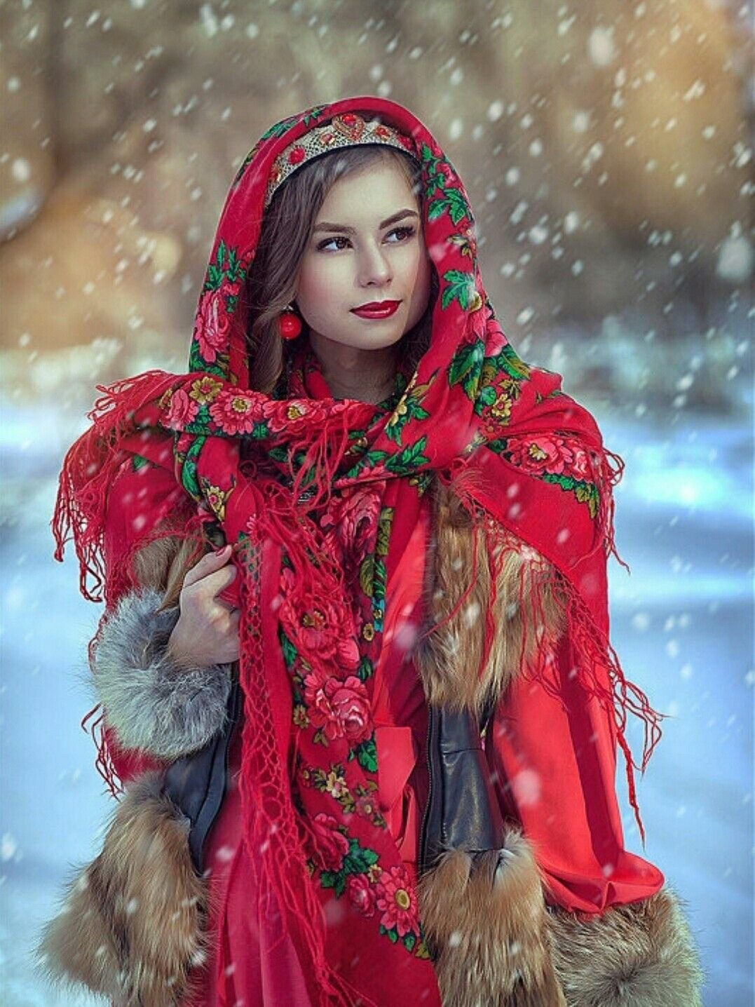 Beautiful girl Women in Slavic costumes in Quebec